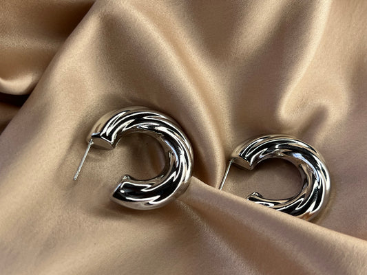 Silver Chunky Twisted Hoops