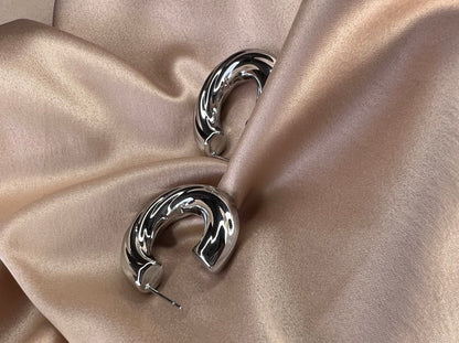 Silver Chunky Twisted Hoops