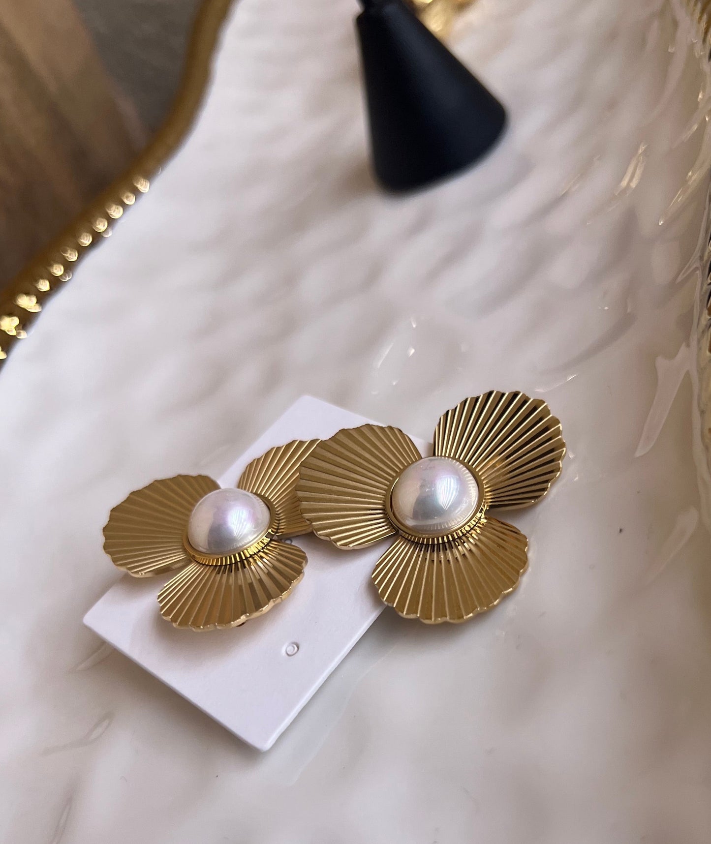 Pearl Petal Stud Earrings