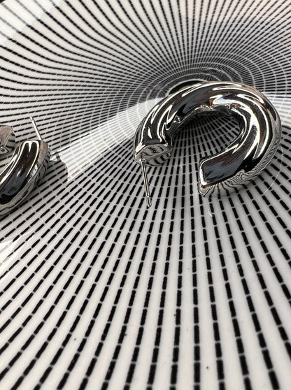 Silver Chunky Twisted Hoops